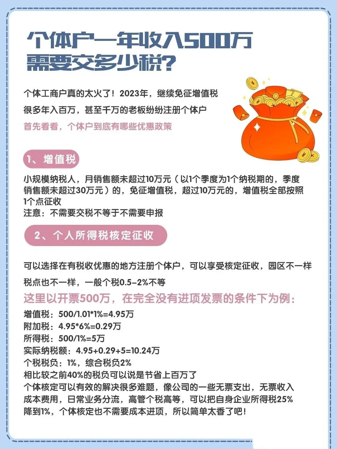 溢企通财税 的想法: 个体工商户一年收入500万,需要交多少税