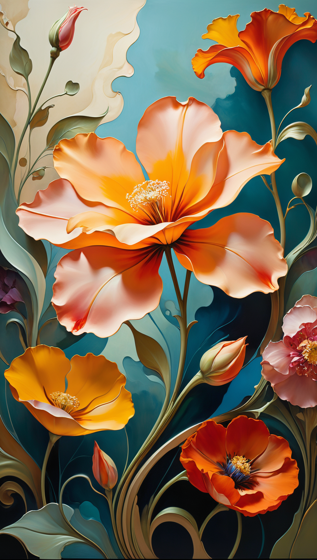 greg rutkowski以新艺术之美勾勒出的花卉画作