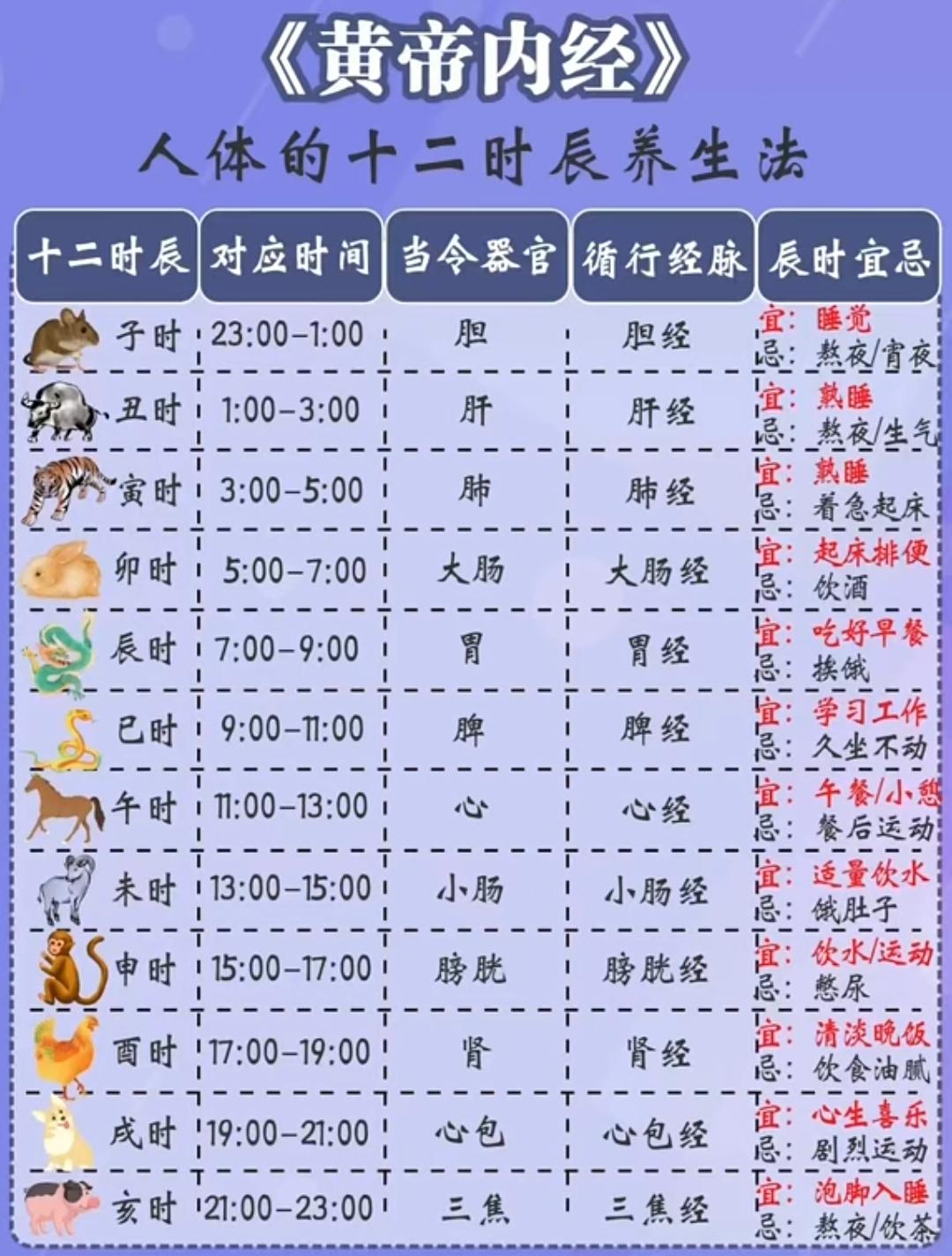 高高健身运动分享 的想法: 十二时辰养生对照表