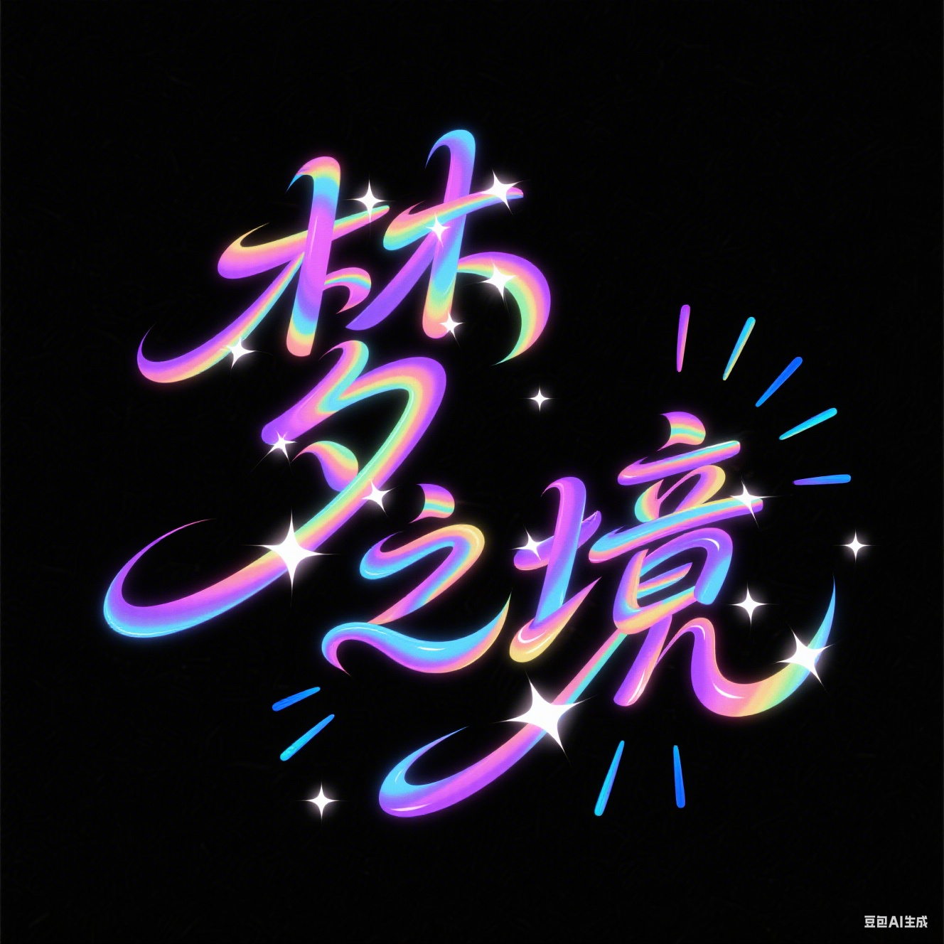 大梨 的想法: 文字设计,黑色干净背景,花体艺术字"梦之境",笔画融入