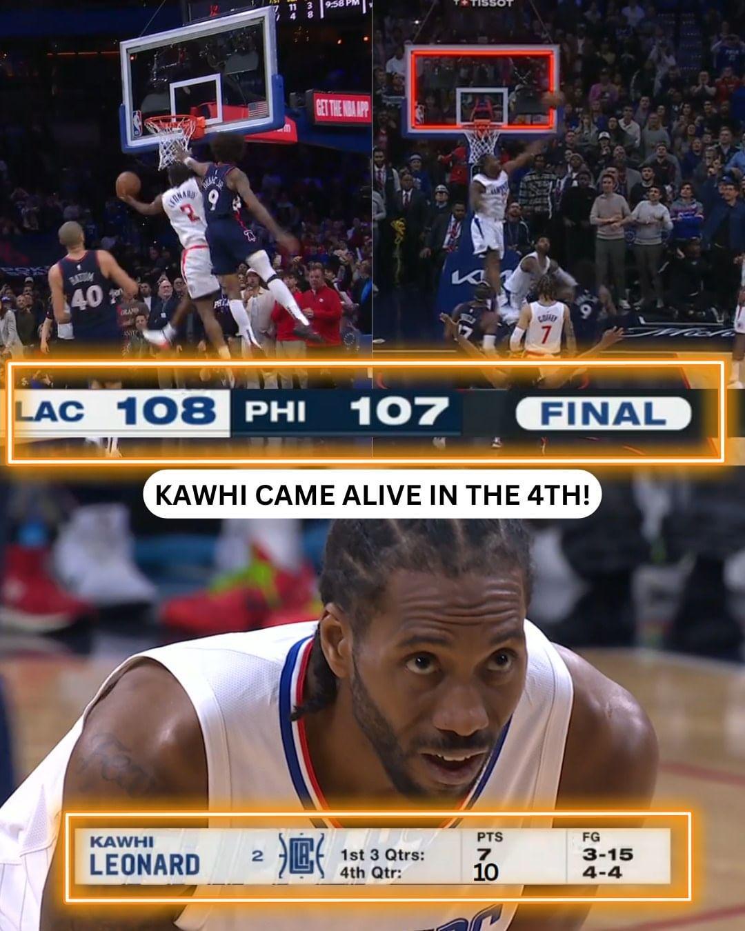 伦纳德制胜攻防末节关键时刻全是小卡的身影啊连续打成两个21防守大帽