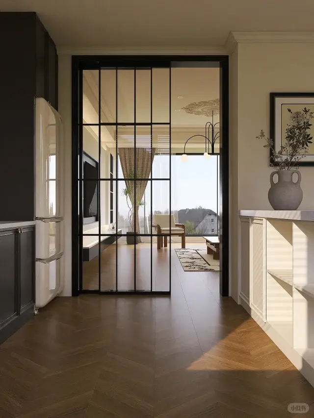 的想法: 法式复古风装修案例 | ○99全屋地面通铺鱼骨纹木纹砖,深浅