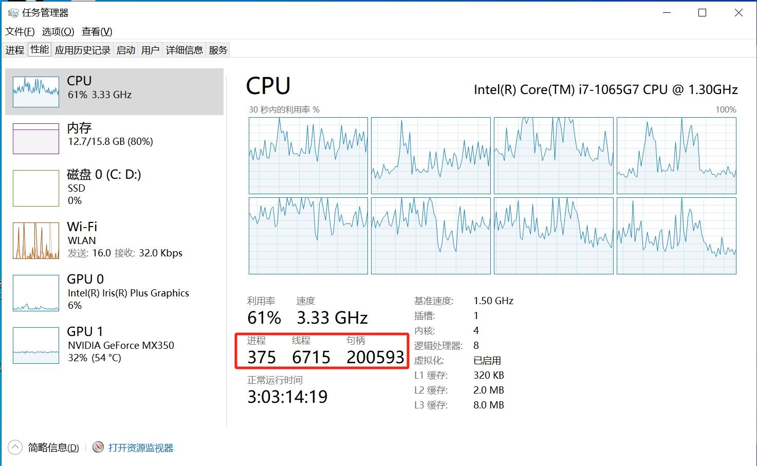 服务器工作站存储 的想法: 在 windows 任务管理器的性能页面中,红圈