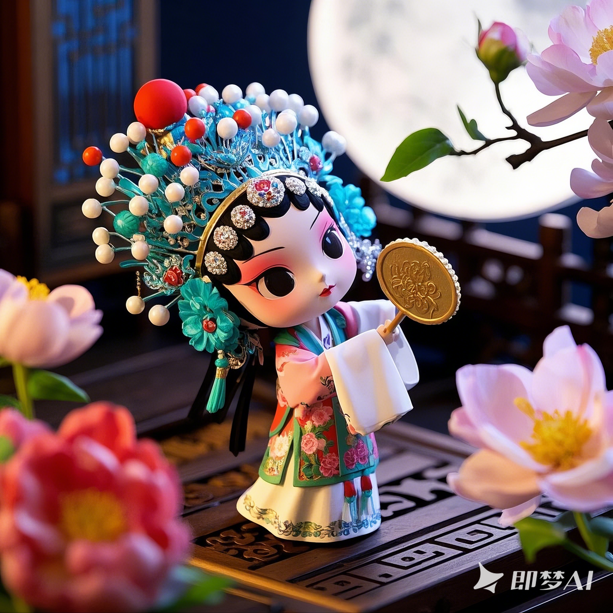 西施q版头像提示词q版京剧西施娃娃头部比例放大五官精致柔美眼神温婉