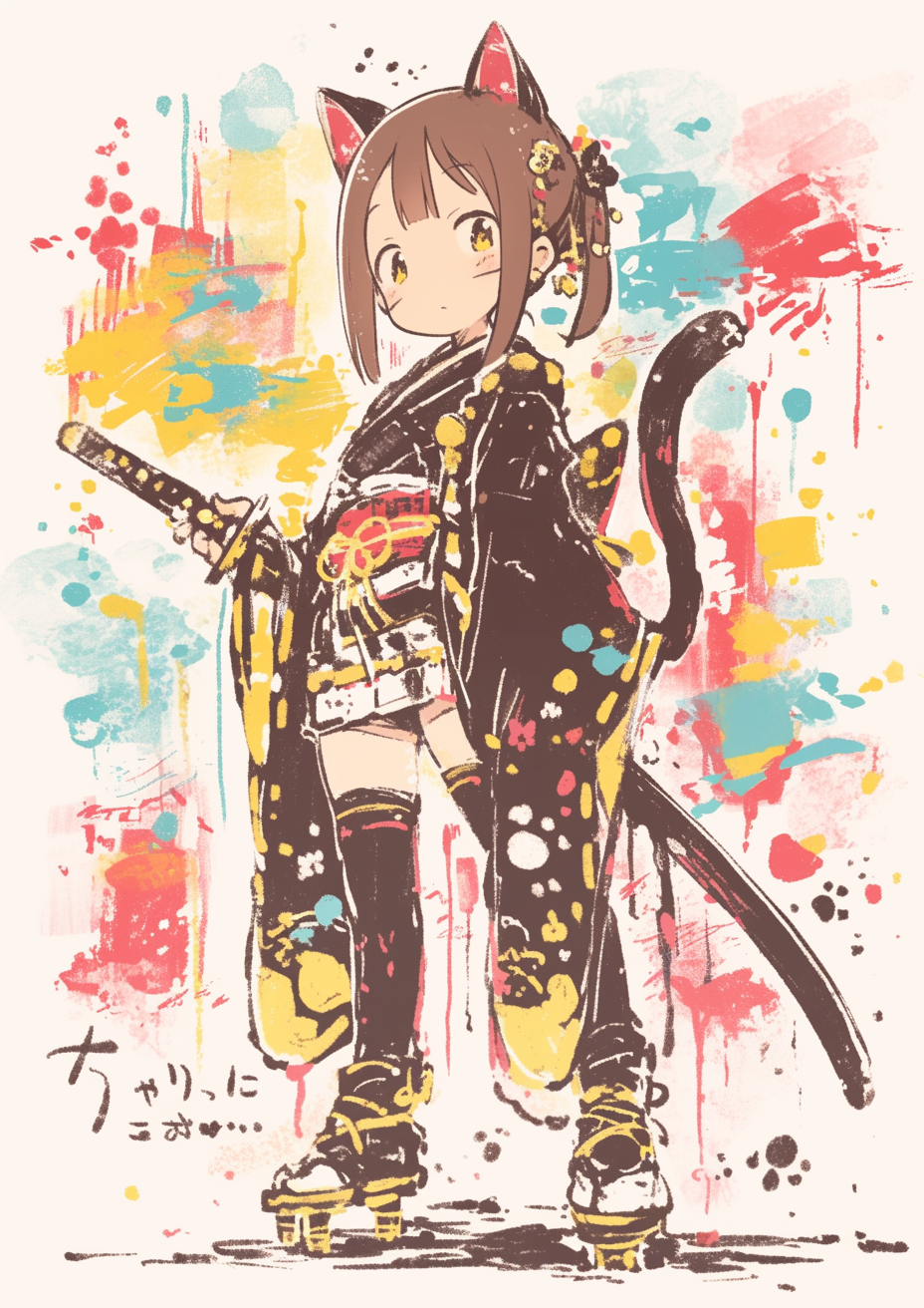 李宝库 的想法: 双马尾猫耳少女带刀画师#ai插画