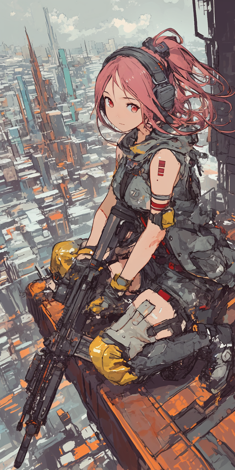 李宝库 的想法: 屋顶上的女狙击手#ai插画