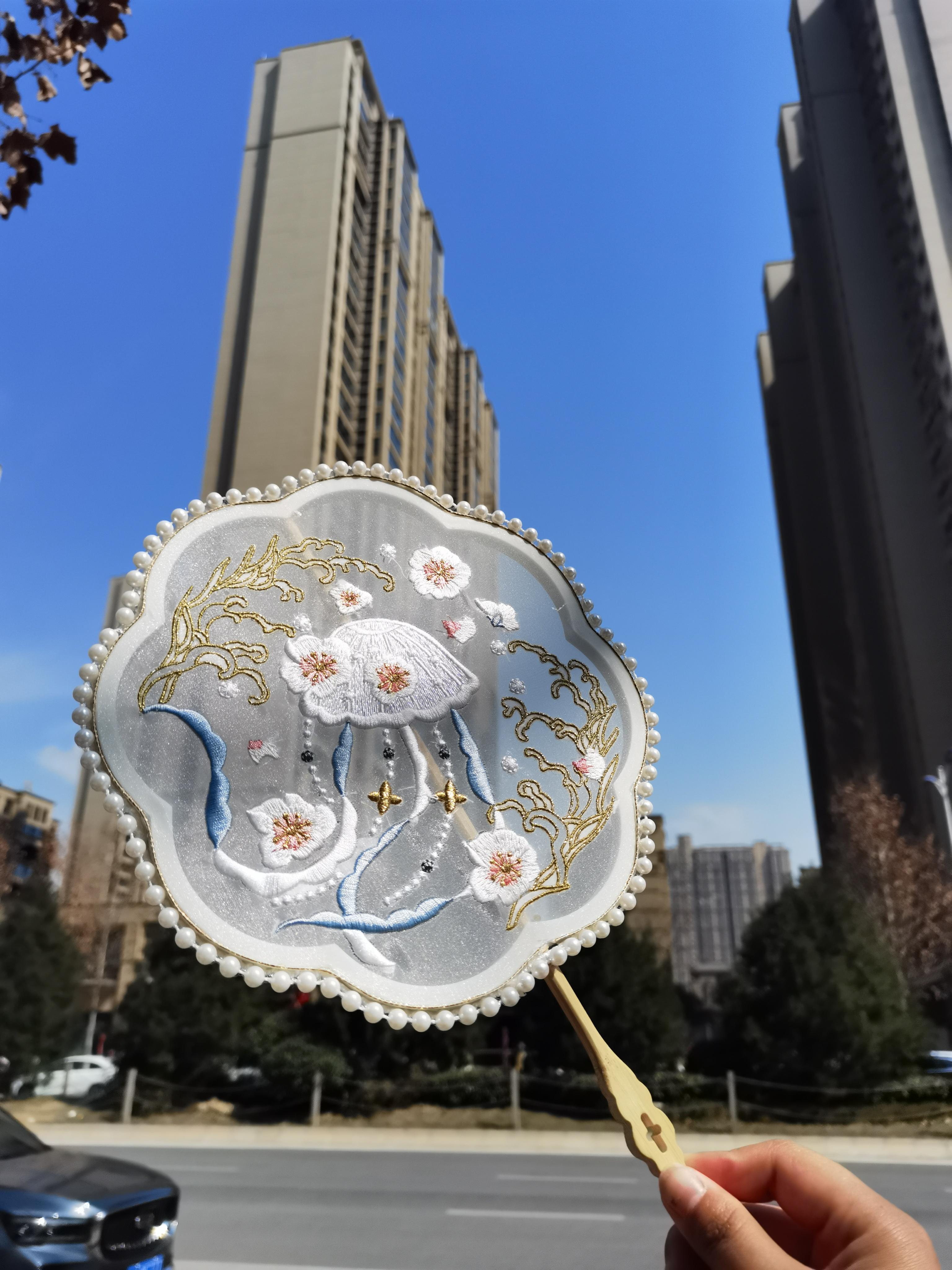 钱文文 的想法: 桃花水母团扇 | 这把扇子,只有在阳光下才会展示出她