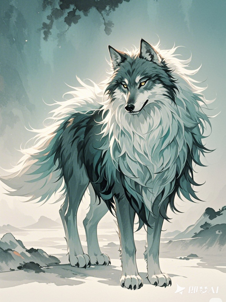 榕恩摩伈图 的想法: 水墨写意狼野兽凶猛孤傲ai绘画手机壁纸