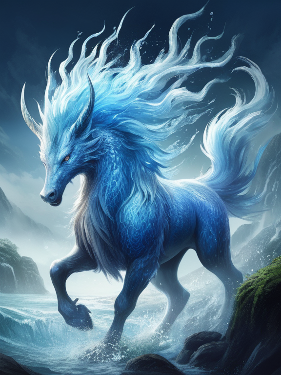 有趣的天空c 的想法: ai绘画:《山海经》异兽:水麒麟
