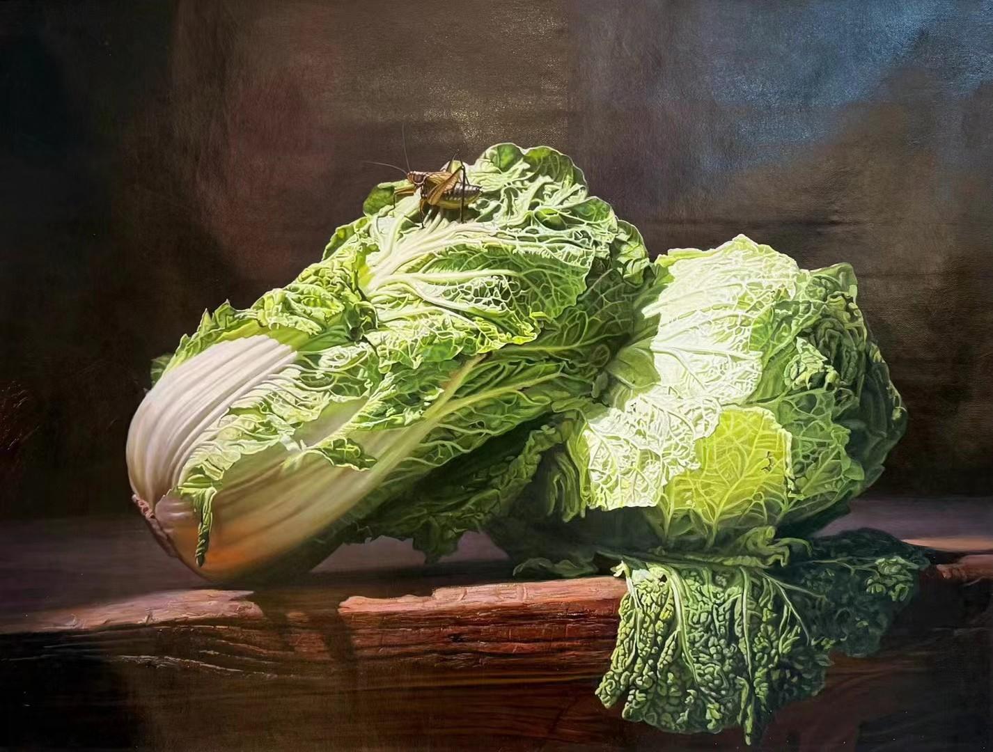 朝鲜画家创作基地 的想法: 朝鲜油画《白菜的访客》