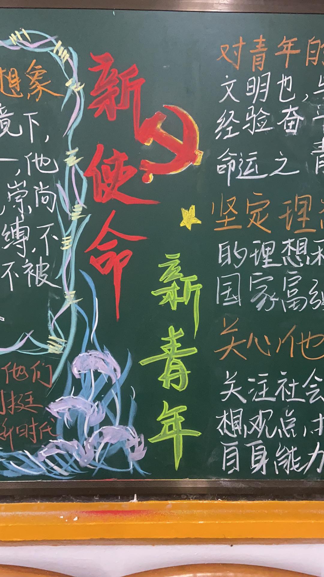 "新青年新使命"主题黑板报,这个新字绝了!