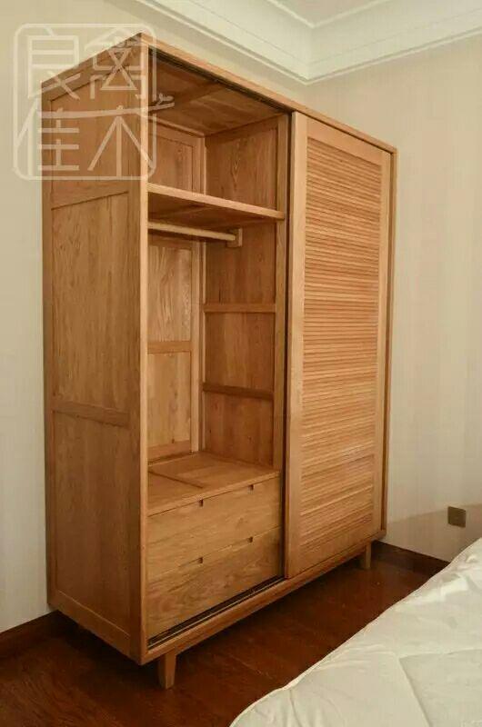 ▼[白橡木]推拉门更适合小空间直角线条真格栅小卧室的美式真格栅衣柜