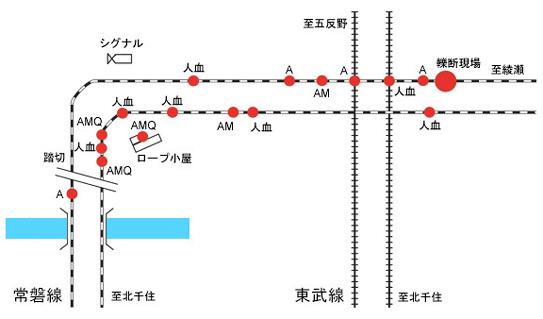 下山当晚是被由南向北行驶的常磐线列车压过的,因此如果在碾轧现场