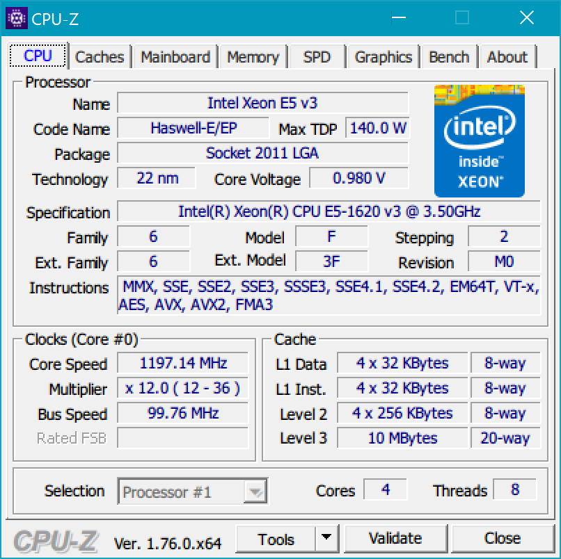 cpu:xeon e5 1620v3 作为 xeon e5 系列的四核心产品,应该算是家用cpu