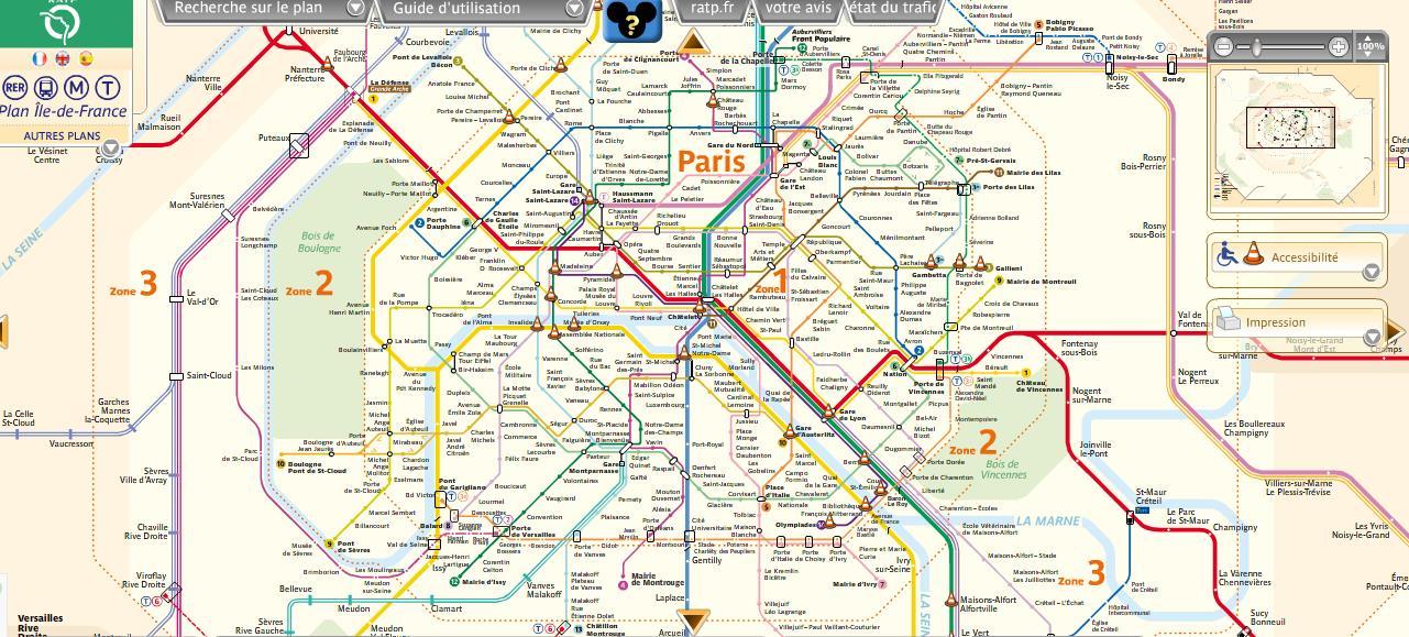 先附上一张巴黎地铁线路图,这种地图可以在地铁出口的人工售票处免费