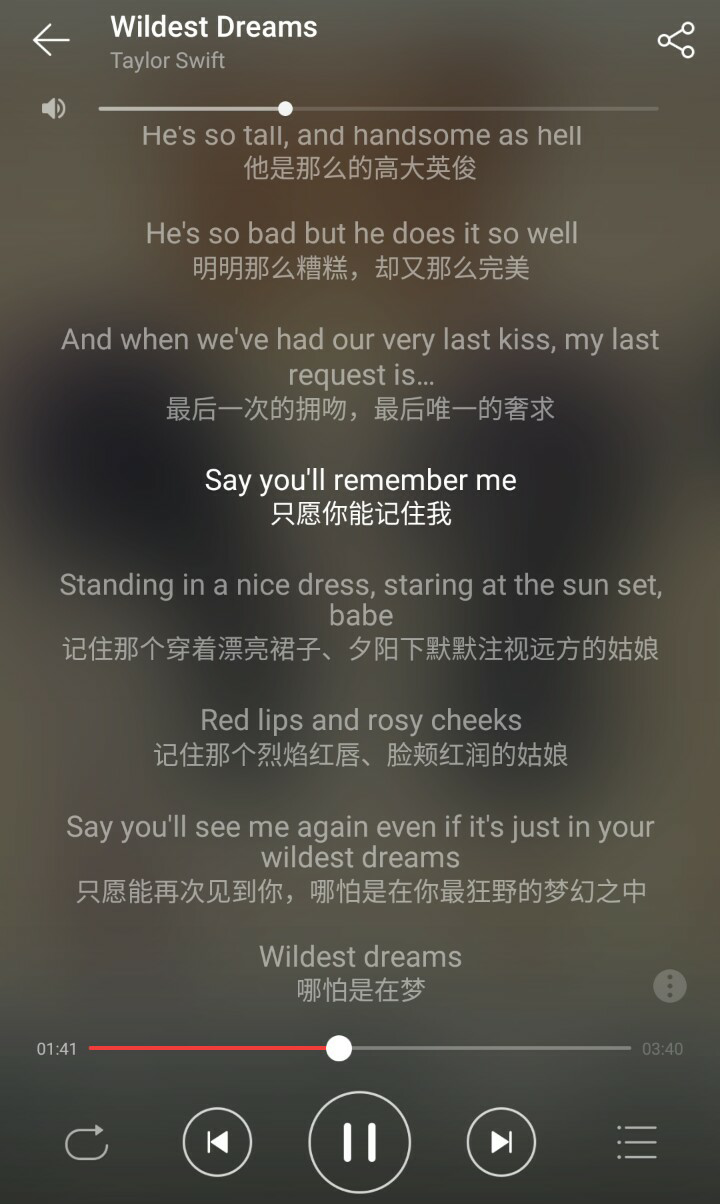 霉霉的wildest dreams中的一句       say you will remember me