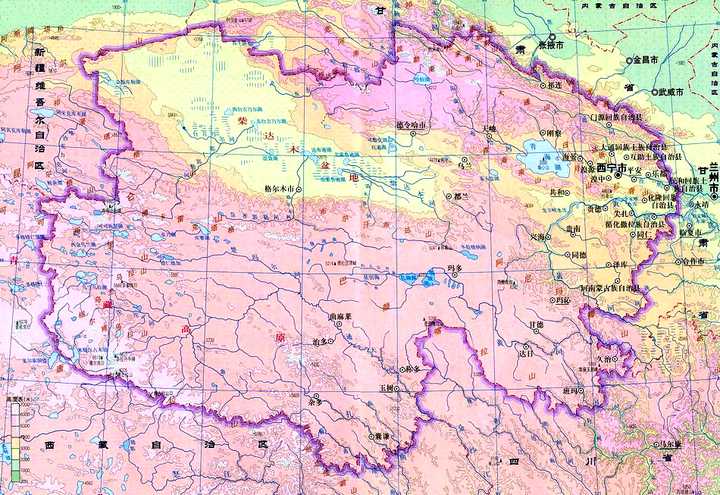 图1:青海省老地形图,图中上方红线为老省界党河南