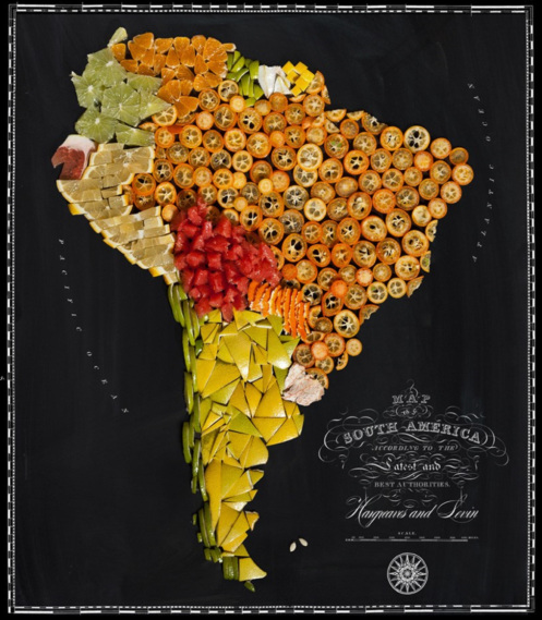 柑橘组成的南美洲地图