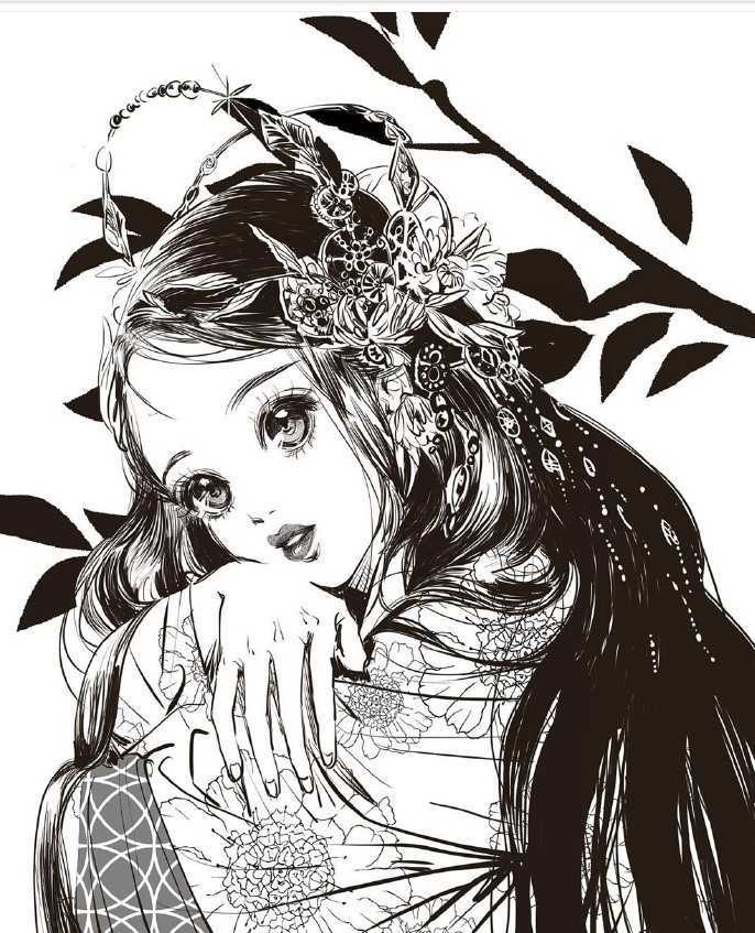 临摹素材超有气质的美少女黑白稿