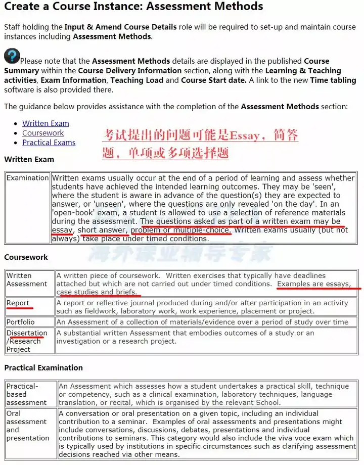 除了coursework中essay写作权重比较重以外,在 其他类型的评估方法中