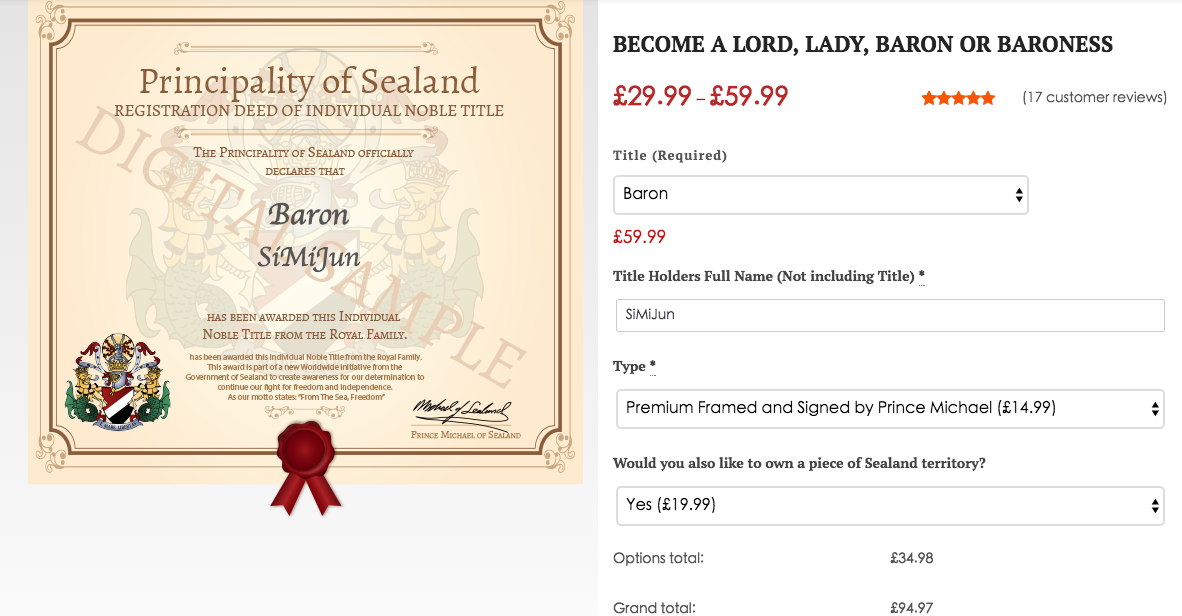 爵位头衔可以是baron或baroness,后面写着你大写的中文拼音名字