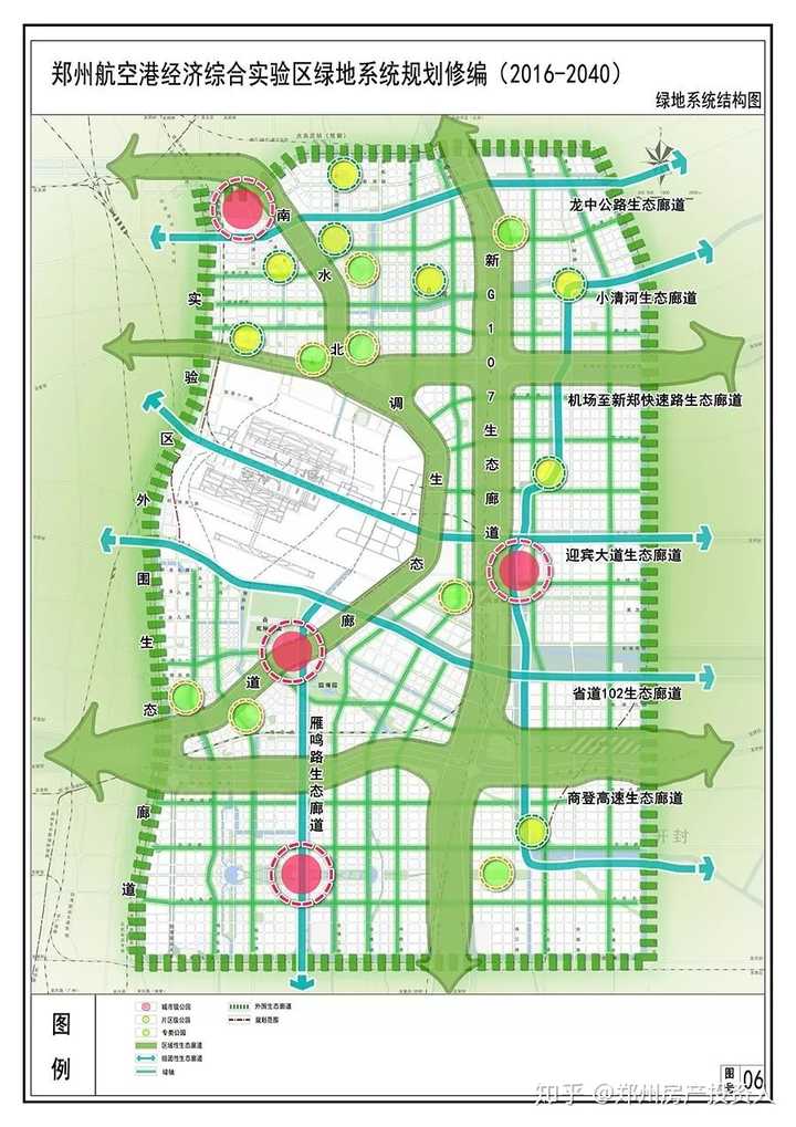 港区绿地系统以水绿,道路廊道为脉络,形成 一环四心,廊道交织,绿轴相