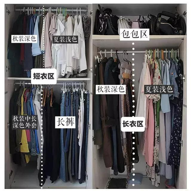 就可以将自己的衣物先分类好,待会好收纳入衣柜里