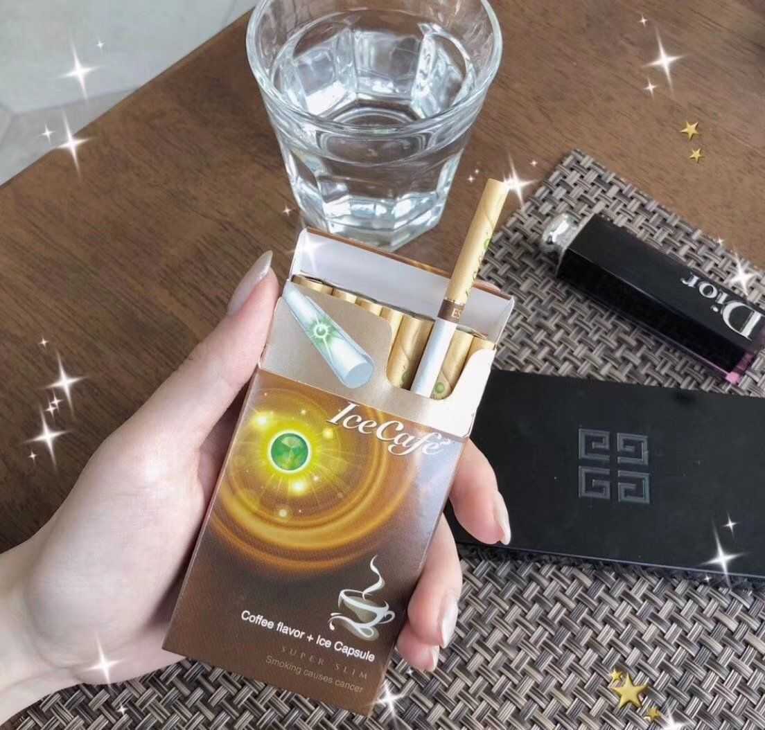 推荐几款我抽过的外烟爆珠爱喜冰咖啡爆细长的烟支 打开盒子有股德芙