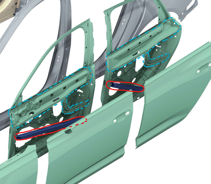 蓝色部分为车门上方一些的加强件
