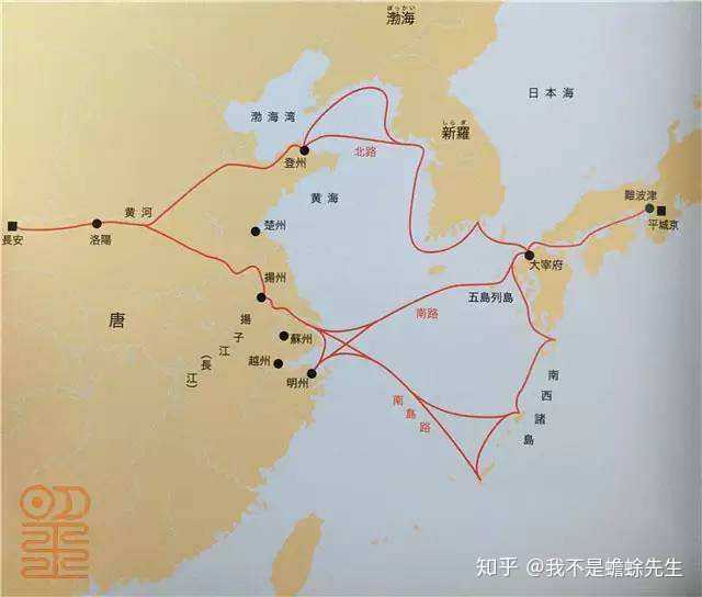 日本派遣"遣唐使"路线