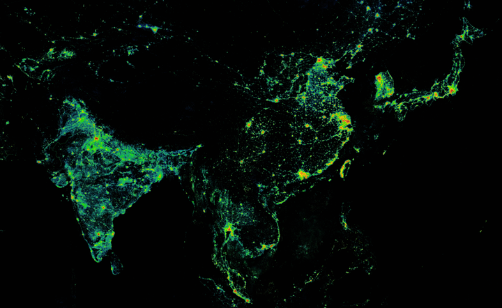 為什麼印度夜間衛星燈光圖面積比中國大?