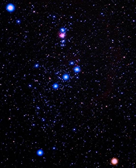 三颗星星排列成一条直线,这可能是猎户座中间的三颗星.