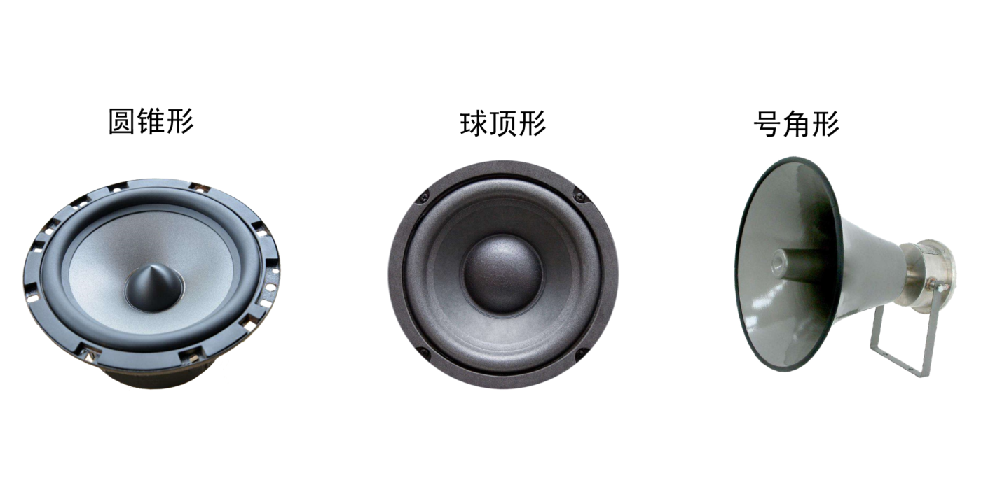 常见的扬声器按外形来分可分为:圆锥形,球顶形,号角形.