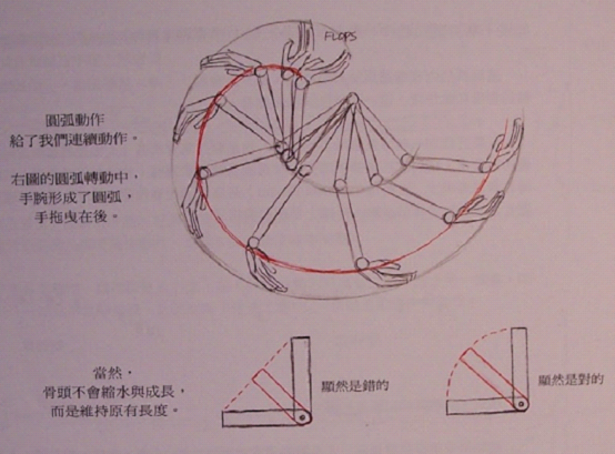 是凡所有會動的生物,其組成的任何部分之運動軌跡皆為平滑的弧形曲線.