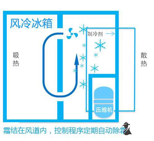 風冷冰箱其實也是有霜的,只不過霜都在風道里面,冰箱會自動除霜.