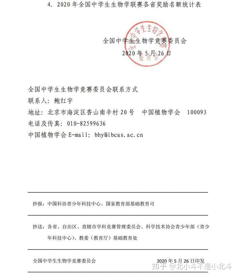 年生物学科竞赛时间 附各省奖励名额表 知乎