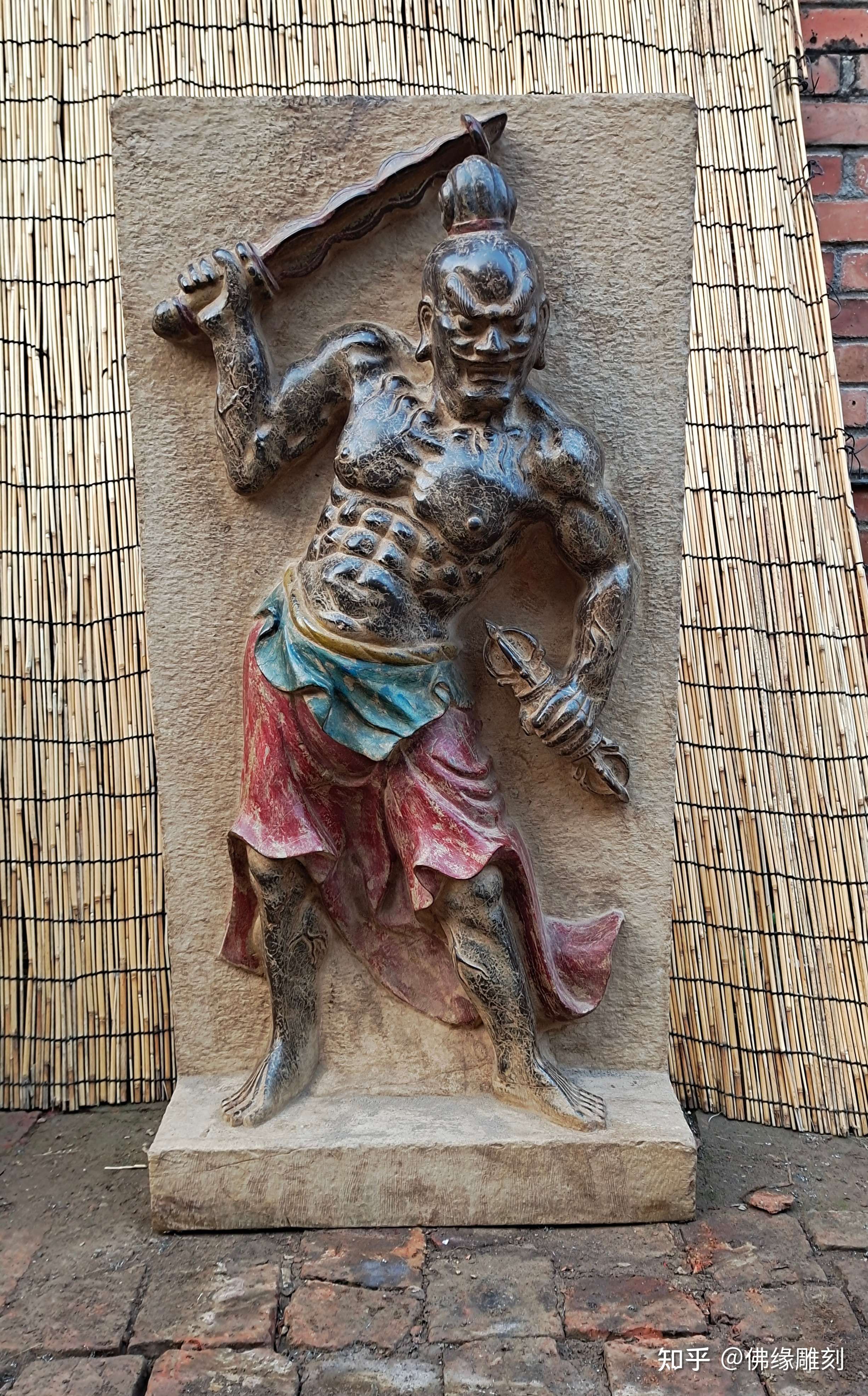 佛缘雕刻 的想法: 天王力士,石板一对 青石彩绘, 高101厘… - 知乎