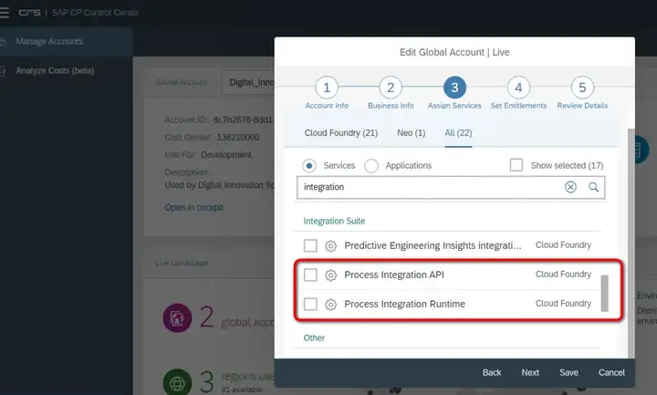 怎么给SAP云平台购买的账号分配Process Integration服务