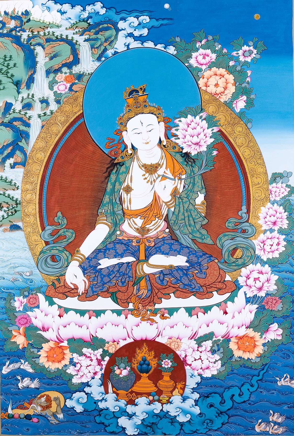 西藏唐卡杨弘毅 的想法: 白度母 画心:98*67cm 心咒:嗡达咧都