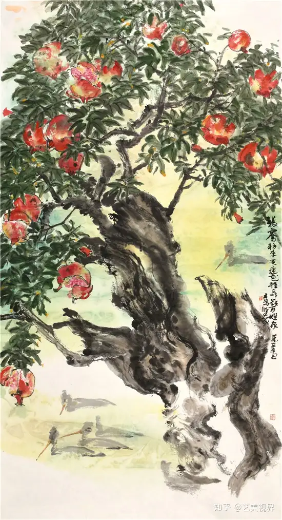 中国書画・中國清代畫家沈四條屏畫作・宣紙・花鳥画 中国美術 古美味