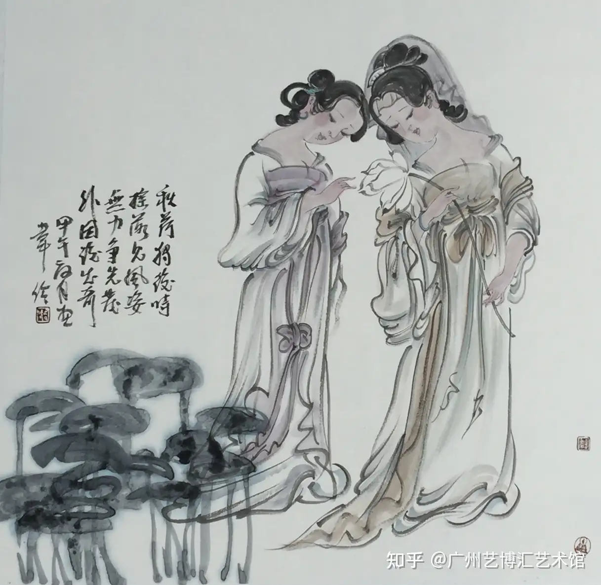 最旬ダウン 中国 女性絵画 美人画 綿本 肉筆 在銘 176 - 美術品