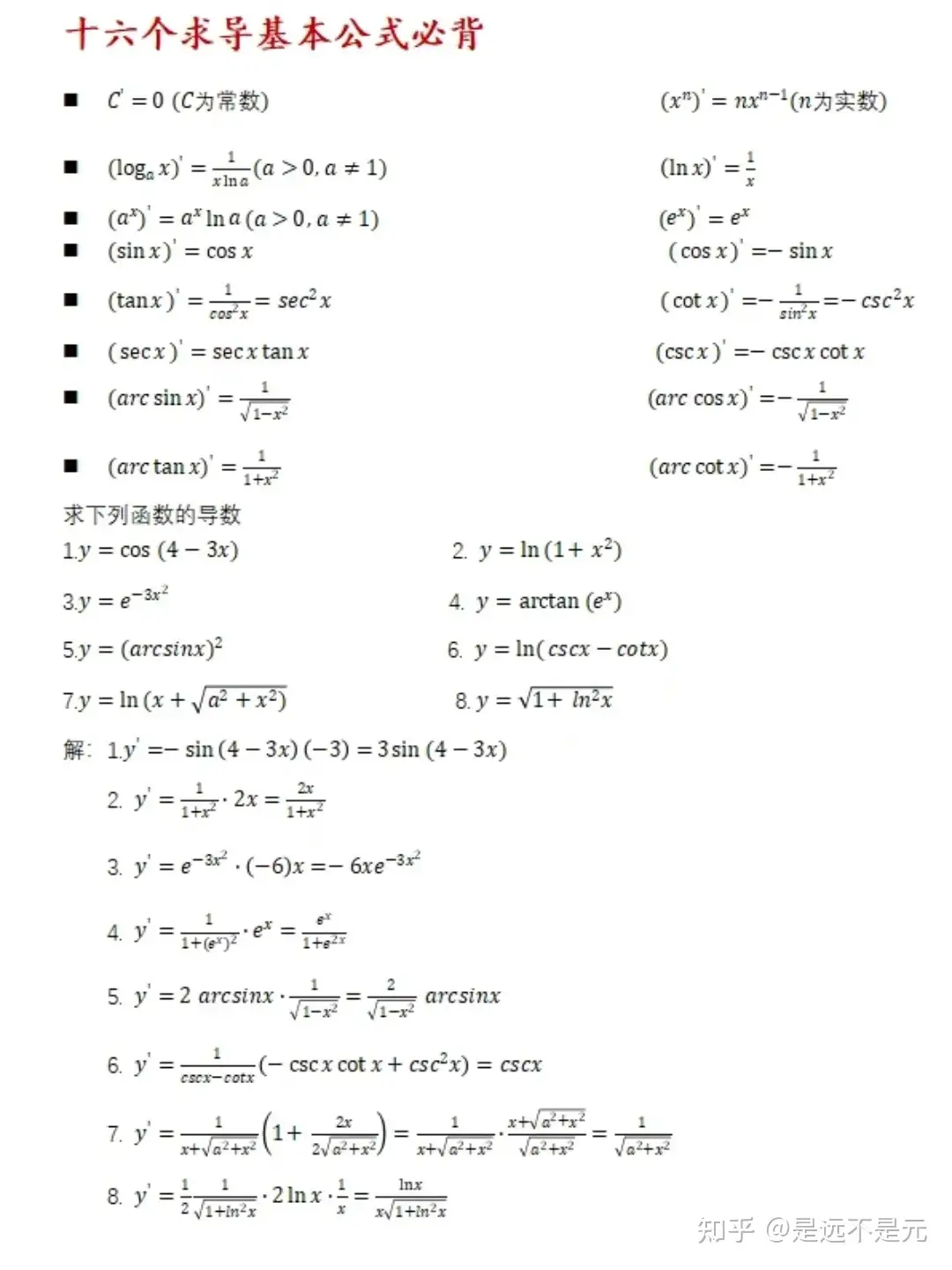 一张图学会专升本16个求导基本公式- 知乎