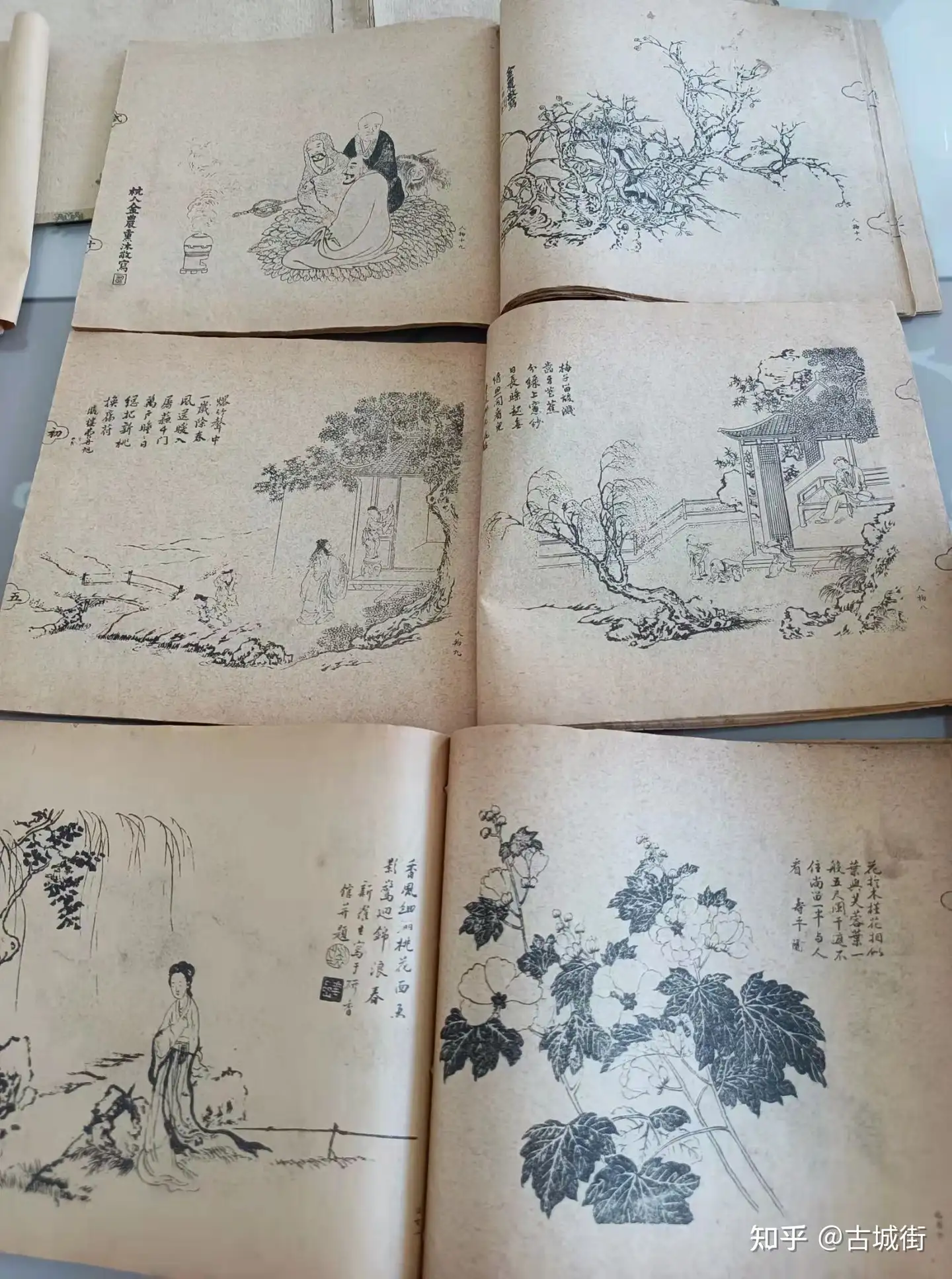 古今名人画谱》清代光绪版本，共六本，人物，仕女，花卉，梅，兰，竹