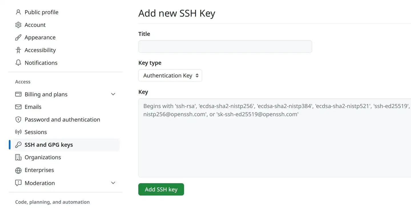 将 SSH 密钥添加到 Github
