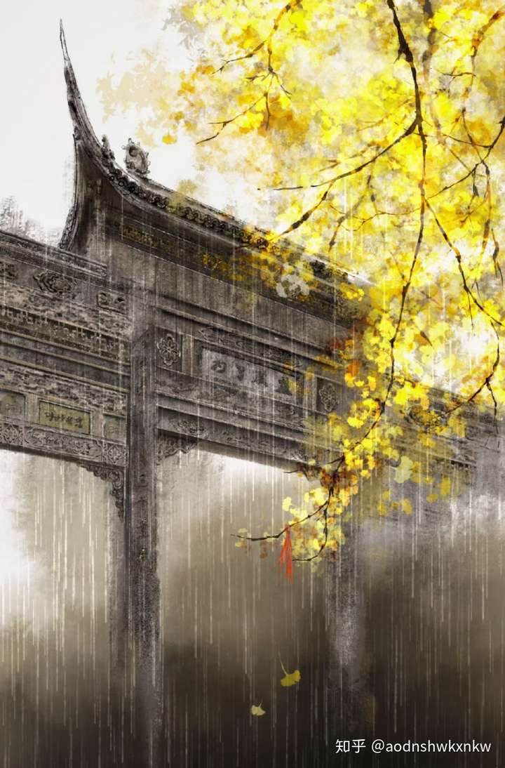 雨中的亭台楼阁