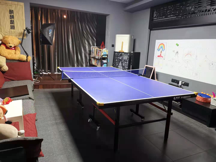 当新冠期间,在客厅摆了一个全尺寸乒乓球桌的时候.