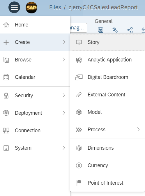 SAP Analytics Cloud里如何基于一个已有的model创建Story