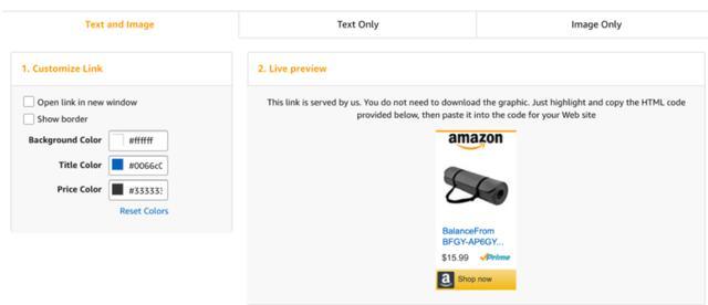 Amazon pop-up box with affiliate link and HTML