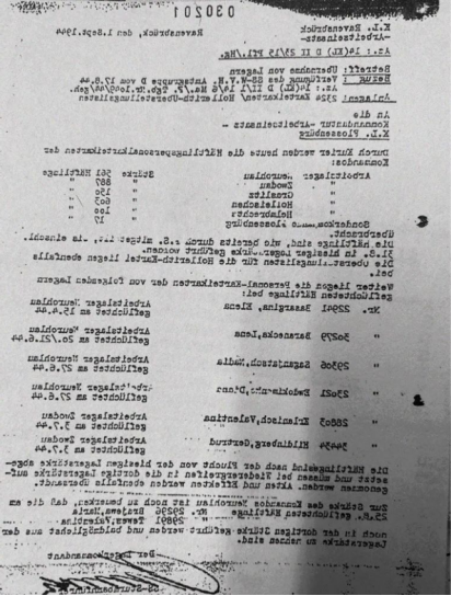 1944 年 9 月 1 日的集中营文件，显示有 2324 名女性囚犯从拉文斯布吕克集中营转移到了 6 个小型集中营。
