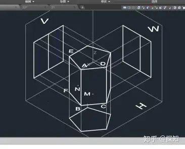 己知稜面efba上的點n的v面投影n`,求n的水平投影n和側面投影n``.